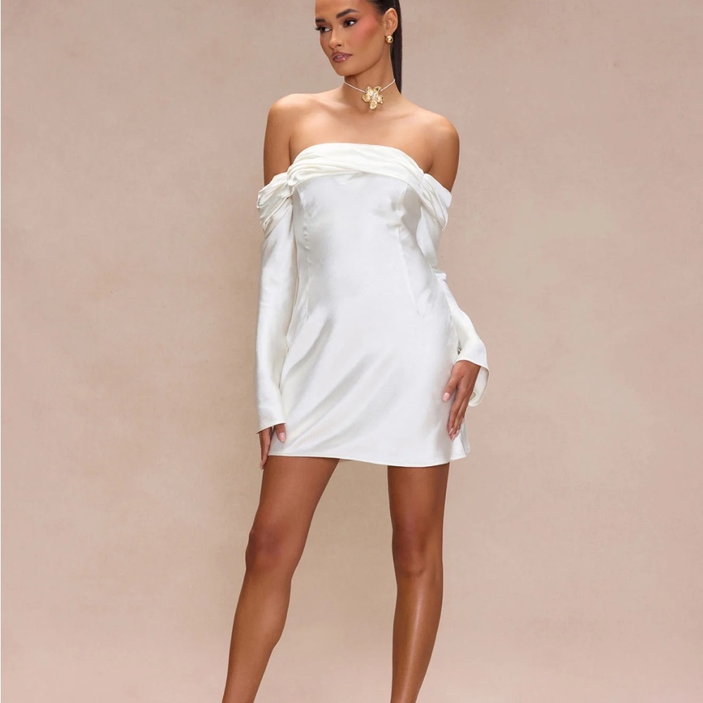 BNWT Fashion Nova Off-Shoulder White Satin Mini Dress
